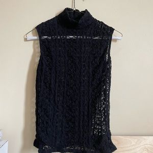 sheer stretchy lace sleeveless mockneck